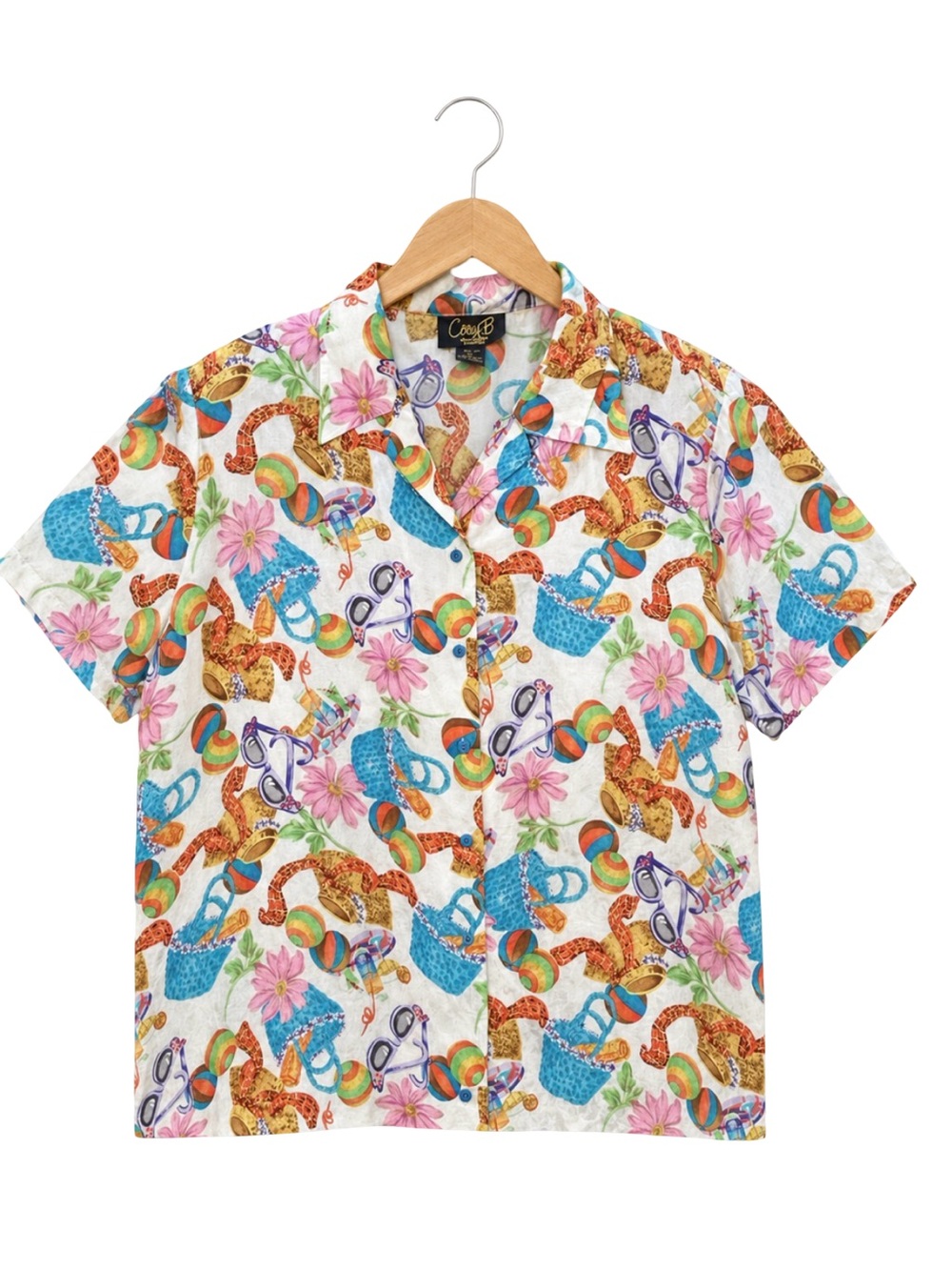 Vtg Corey B New York 100% Silk Shirt Blouse 1X Kitsch Beachy Vacay Art To Wear